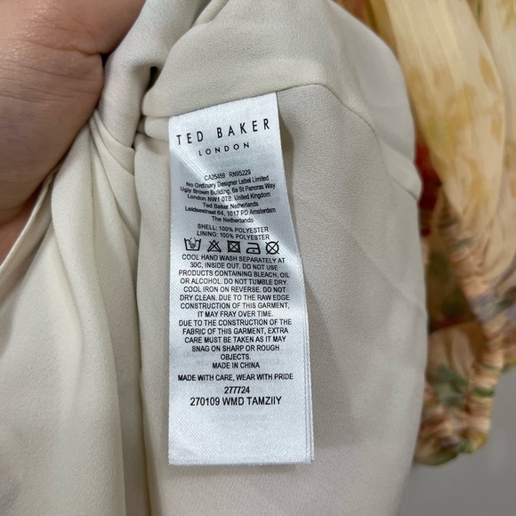 Ted Baker V-Neck GGT Printed Tie-front Mini Floral Chiffon Dress Yellow Accents - Picture 10 of 16